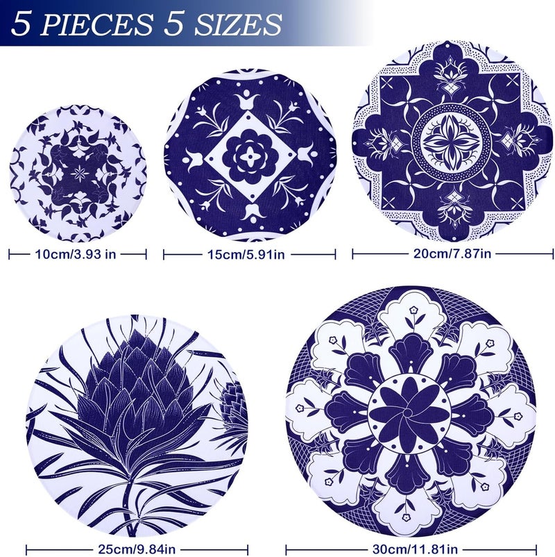 Revahope 5 Pieces Bowl Covers Reusable, 5 Size Elastic Cloth Bowl Covers for Bread Proofing Food Covers Washable for Food Fruits Leftover (Blue Floral) - Image 2