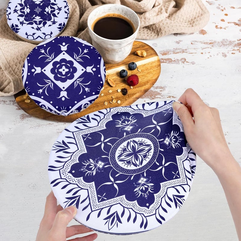 Revahope 5 Pieces Bowl Covers Reusable, 5 Size Elastic Cloth Bowl Covers for Bread Proofing Food Covers Washable for Food Fruits Leftover (Blue Floral) - Image 4