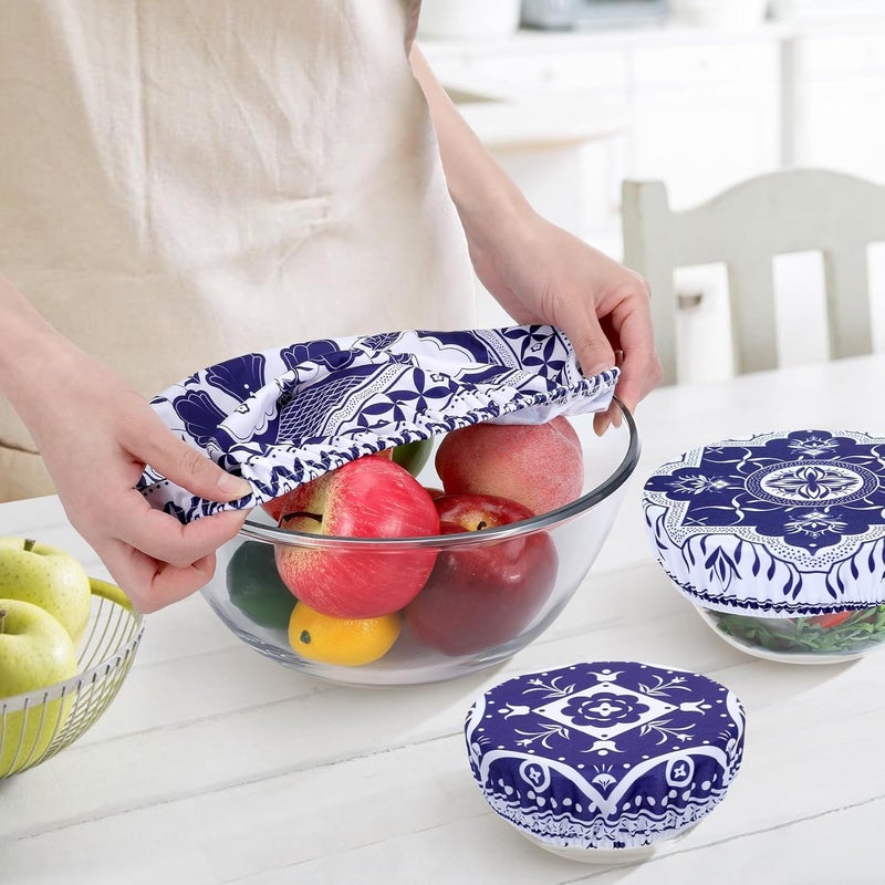 Revahope 5 Pieces Bowl Covers Reusable, 5 Size Elastic Cloth Bowl Covers for Bread Proofing Food Covers Washable for Food Fruits Leftover (Blue Floral) - Image 3