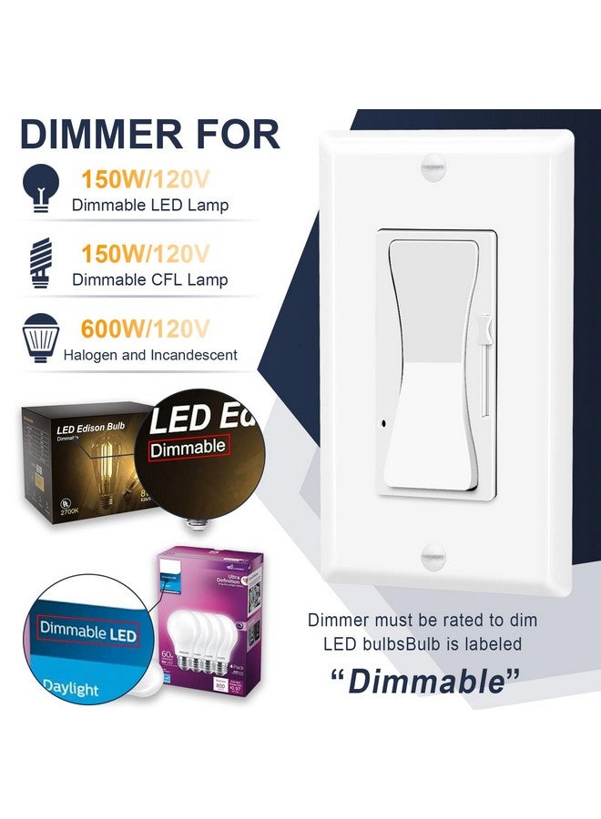 Greencycle Dimmer Light Switch,Greencycle 2PK Single Pole/3 Way Dimmer Switch for Dimmable 150W LED CFL Light,600W Halogen and Incandescent,15A 120V,Neutral Wire Not Required,Residential/Commercial,ETL Listed - Image 3