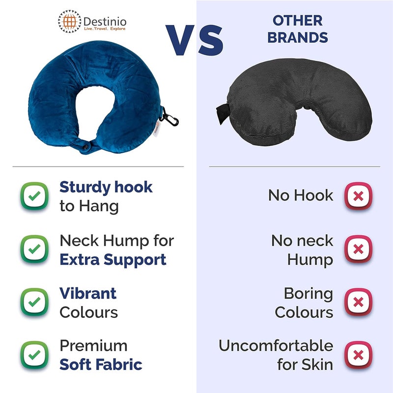 Destinio Neck Pillow for Travel Without Eye mask Memory Foam Neck Pillow Neck Pillows with Washable Cover Travel Neck Pillow Travel Pillow for Flights for Men and Women Blue Pack of 1 - Image 2