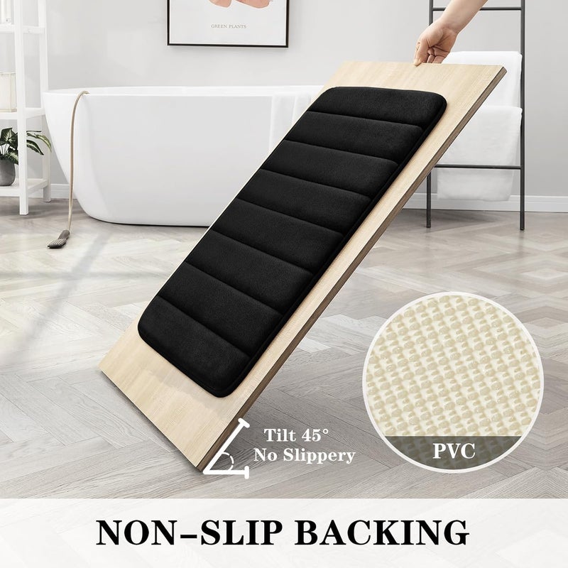BYSURE Black Memory Foam Bathroom Rug Set 3 Piece, Non Slip Extra Soft Absorbent Washable & Dry Toilet Bath Mat Sets - Image 4