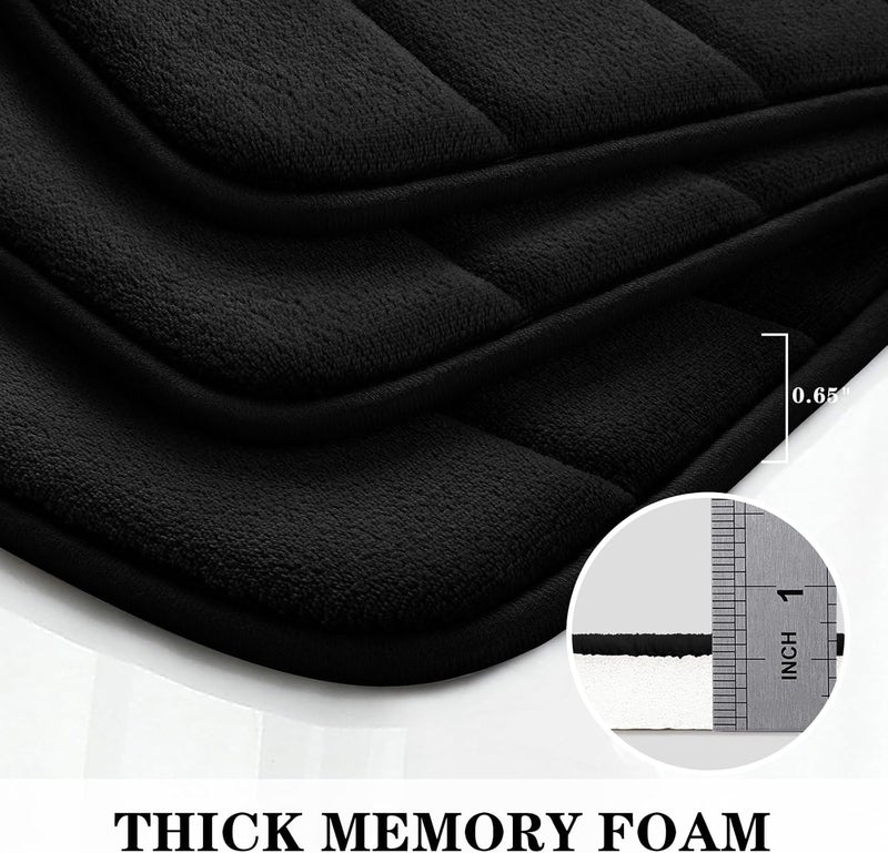 BYSURE Black Memory Foam Bathroom Rug Set 3 Piece, Non Slip Extra Soft Absorbent Washable & Dry Toilet Bath Mat Sets - Image 5