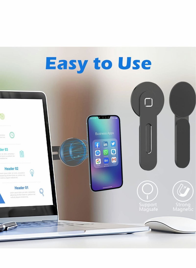 Captaintech Magnetic Laptop Phone Holder, Adjustable Computer Monitor Side Mount Clip Compatible with iPhone 14/13 / 12 Series & MagSafe Case & All Phones, Portable Foldable Computer Bracket, Black - Image 5