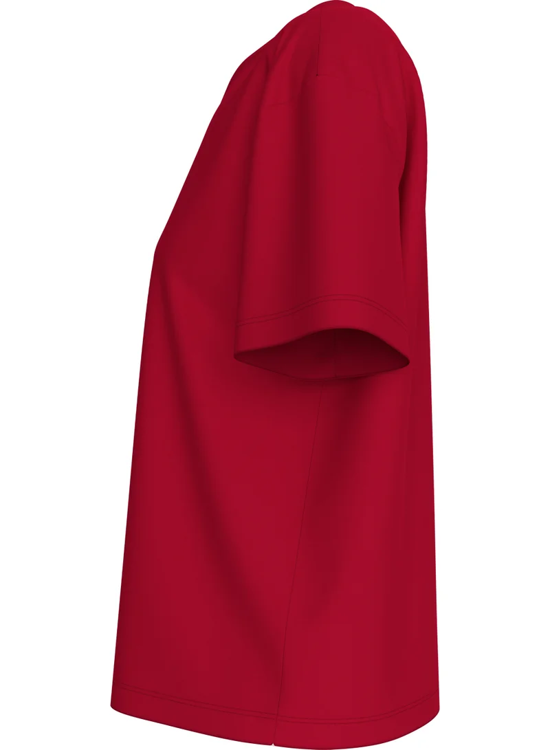 Calvin Klein Jeans Berry Sangria Flower Logo Boxy T-Shirt for Women | Best Price UAE