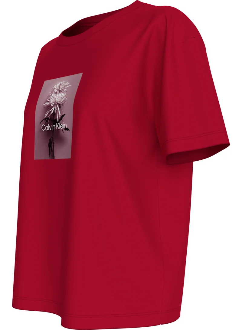 Calvin Klein Jeans Berry Sangria Flower Logo Boxy T-Shirt for Women | Best Price UAE