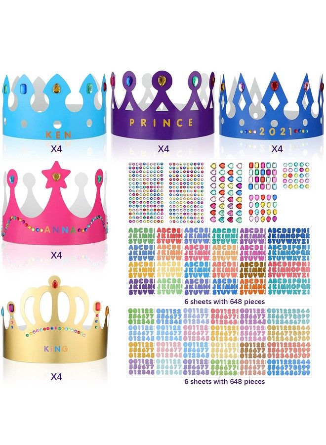 Chinco Paper Crowns Princess Prince Crown Gem Stickers Jewels Stickers Number Letter Stickers For Boys Girls Adults Diy Birthday Party Crown Hats Decoration Favor Supplies (38 Pieces) - Image 3