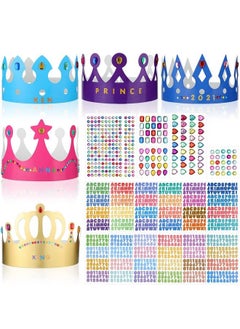 Chinco Paper Crowns Princess Prince Crown Gem Stickers Jewels Stickers Number Letter Stickers For Boys Girls Adults Diy Birthday Party Crown Hats Decoration Favor Supplies (38 Pieces)  - Image 1