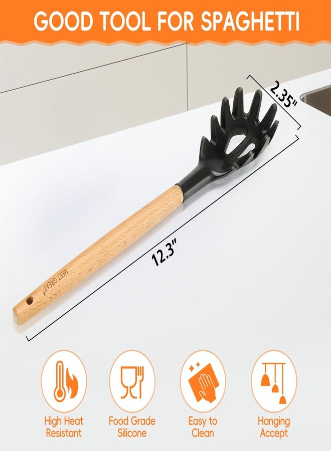 MEET GREAT Premium Spaghetti Spoon Pasta Fork, Silicone Pasta Spoon with Teeth and Wood Handle, Non-Scratch Pasta Server for Spaghetti, Noodles, and All Pasta Types MEET GREAT - Image 2