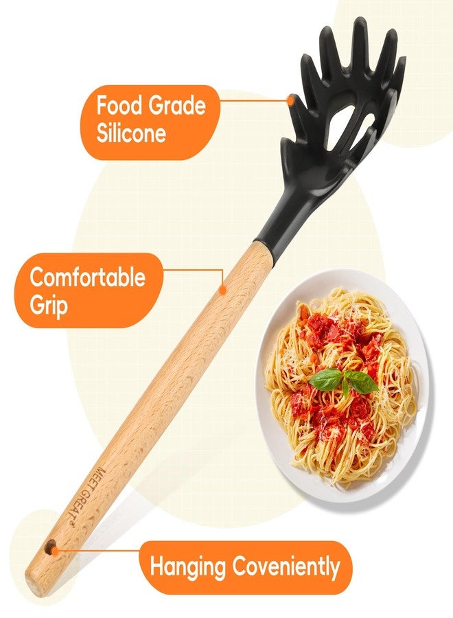 MEET GREAT Premium Spaghetti Spoon Pasta Fork, Silicone Pasta Spoon with Teeth and Wood Handle, Non-Scratch Pasta Server for Spaghetti, Noodles, and All Pasta Types MEET GREAT - Image 4