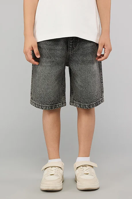 R&B Washed Denim Shorts with Button Closure