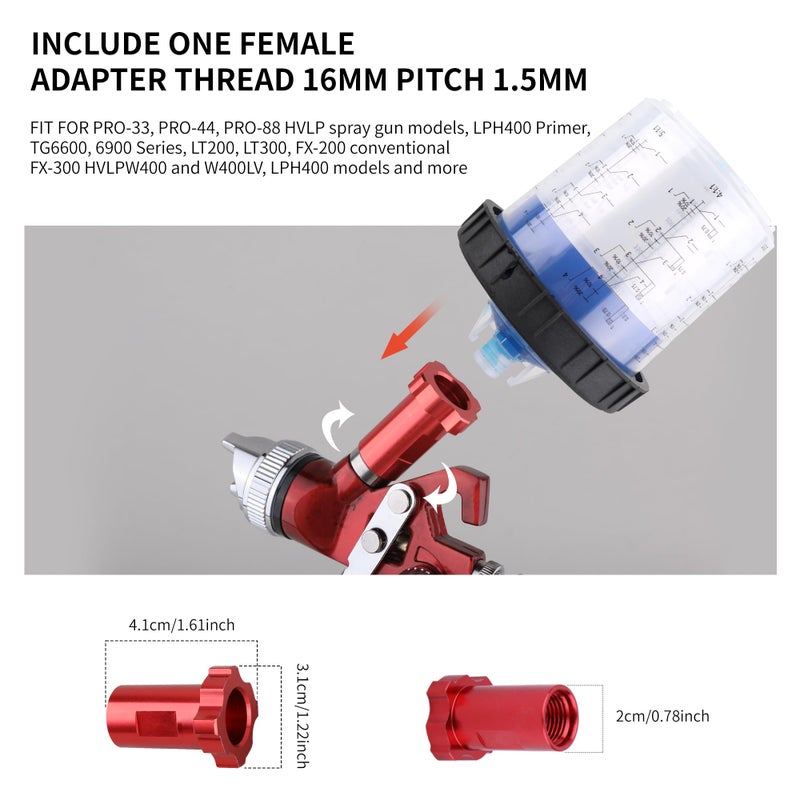 Zeinlenx Disposable Paint Gun Cup, HVLP Paint Sprayer Gun Mixing Cups 20 Ounce(600ML) Kit with 50 Cups and Lids System, 10 Plugs and 1 Hard Cup with Retainer Ring, 1 Cup Adapter - Image 5