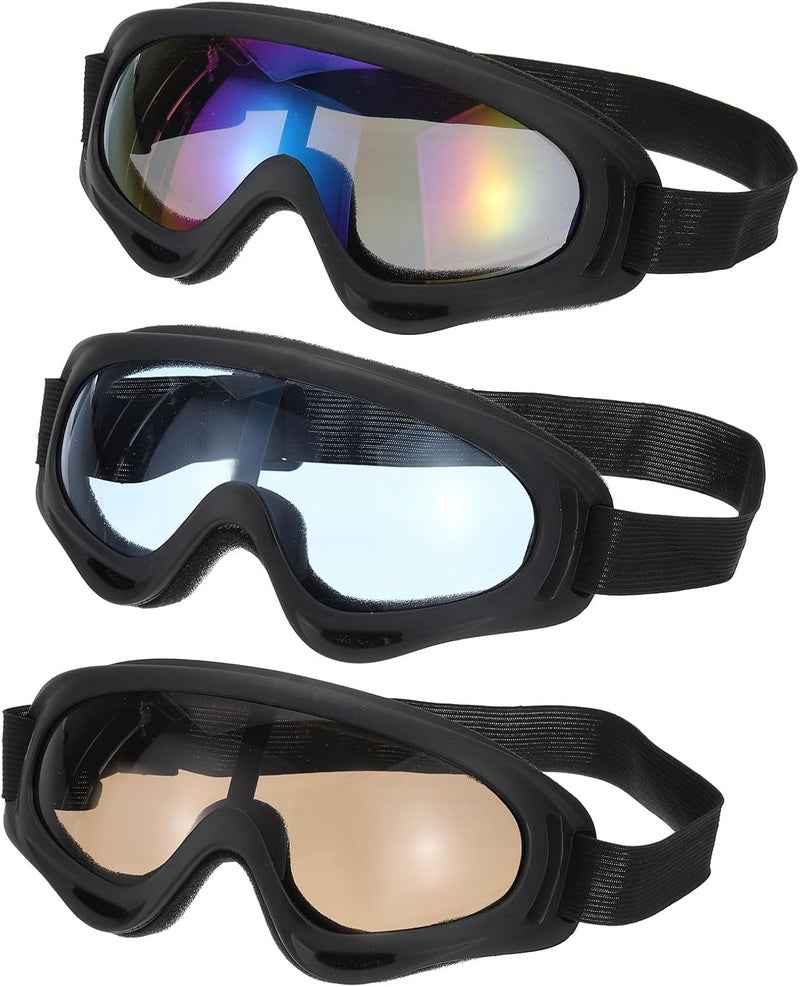 PATIKIL 3 Pcs Dirt Bike Goggles with Colorful, Brown, and Blue Lenses for Motorcycle and Skiing - Image 1