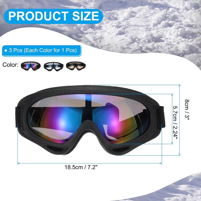 PATIKIL 3 Pcs Dirt Bike Goggles with Colorful, Brown, and Blue Lenses for Motorcycle and Skiing - Image 2