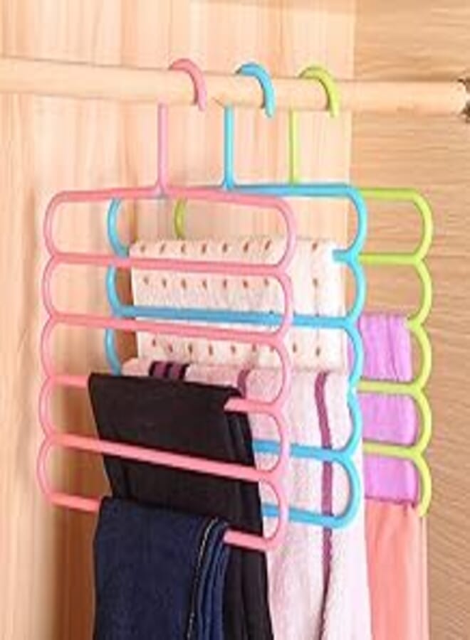 Lukzer 5 layer Wardrobe Clothes Hanger Space Saving Rack Closet Storage Holder (Random Colour/32 L X 31 H X 5 W) Set of 4