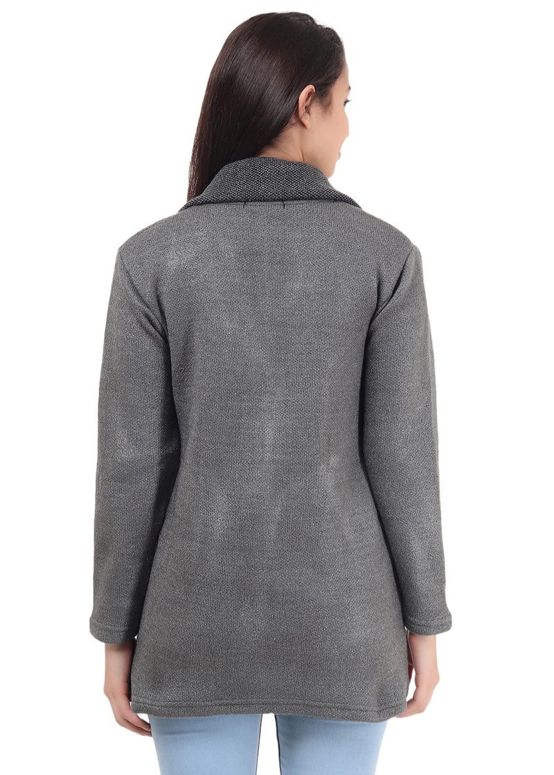 Matelco Womens Woollen Collared Coat Cardigan (IN, Alpha, 4XL, Charcoal Grey) - Image 4