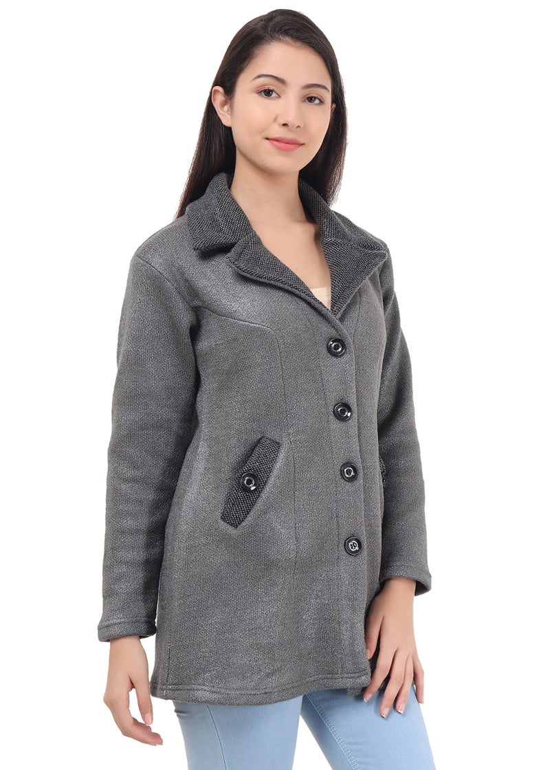 Matelco Womens Woollen Collared Coat Cardigan (IN, Alpha, 4XL, Charcoal Grey) - Image 5