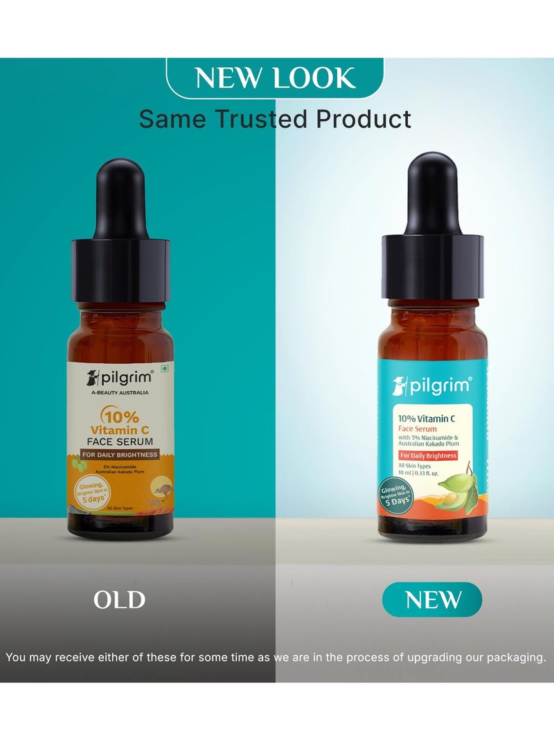 PILGRIM 10 Percent Vitamin C Face Serum 10ml Daily Brightness Glowing Skin Reduces Dark Spots Evens Skin Tone Fragrance Free For Men and Women All Skin Types - Image 2