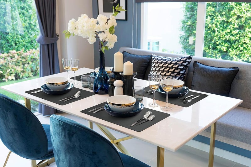More Decor More Décor Faux Leather Placemats for Dining and Kitchen Table - Stain and Heat Resistant, Anti-Slip, Wipable and Washable - Set of 4 and 6 - Solid Colors (Solid Black, 4) - Image 3