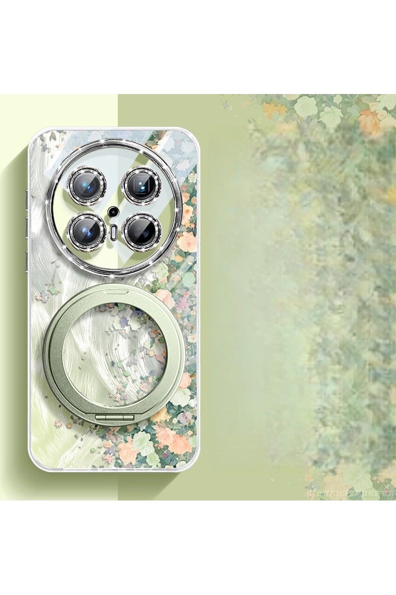 general Compatible with Huawei Mate 70 phone case, Monet Flower Wall design, premium-feel glitter feather fabric, 360-degree rotating stand, full-coverage protective case.