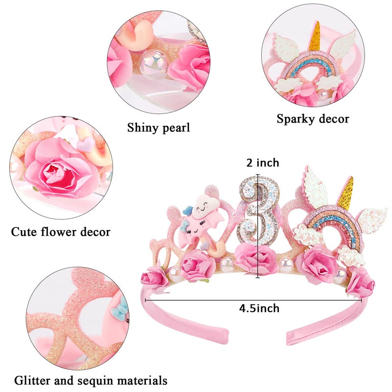 Supoo 3Rd Birthday Headband Flower Crown For Girls Princess Tiara Decorations Hair Band Cute 3 Year Old Party Accessory - Image 5