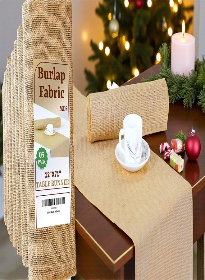 MDS® Pack of 5 Natural Burlap Table Runner, 12 x 72 Inch, Jute Vintage Rustic Farmhouse Boho Table Decor for Wedding Reception, Dining Table, Bridal Shower, Baby Shower & Holiday Party Decorations - Image 1