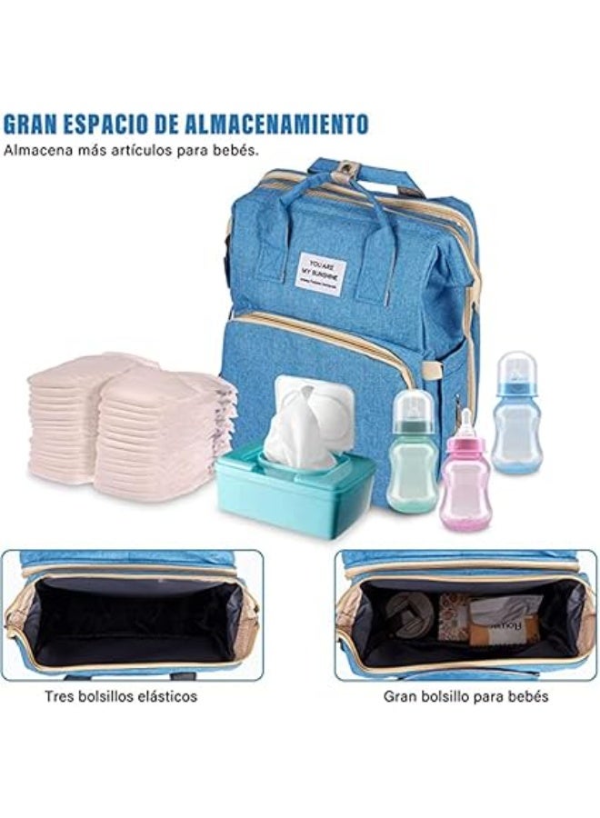شنطة ظهر للحفاضات فاخرة وانيقة ومتعددة الوظائف قابلة للتحويل الى سرير للاطفال مناسبة لتخزين الببرونة والملابس والطعام لون ازرق - Image 2