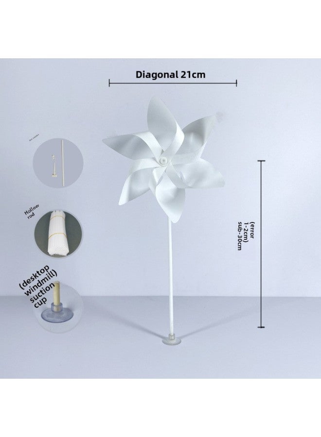 Pure White Windmill Children's Handmade Outdoor Kindergarten Scenic Spot Layout Studio Shooting Props School Desktop Decoration-Color:21cm [6 Leaves White] 30 Hollow Rod + Sucker-Specifications:10