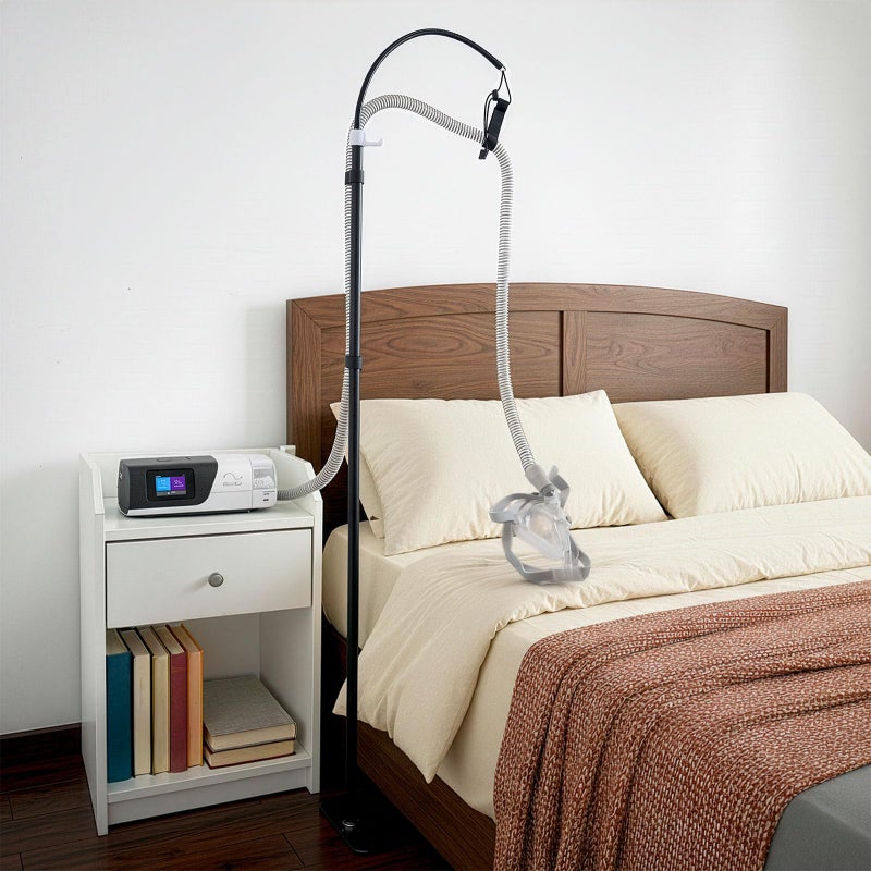 Mt.Jun CPAP Hose Holder Stand for Improving Sleep Comfort- Customizable Height & Position for All Bed Heights, Includes Mask Hook & Tube Straps, Prevents Hose Pulling & Tangling - Image 1
