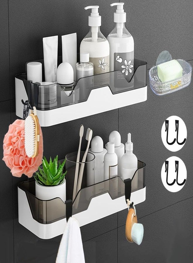 REWOP Self Adhesive Bathroom Accessories Storage Racks (Pack of 2), Wall Mounted Plastic Shelf Organizer, Hardware and Accessories (White) - Image 1