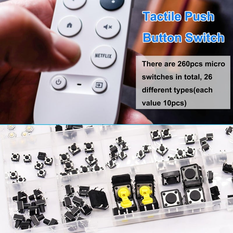 TWTADE Micro Momentary Tactile Push Button Switch 26 Values 4 pin/3 pin/2 pin Tact Switch Assortment Kit (260Pcs) - Image 5