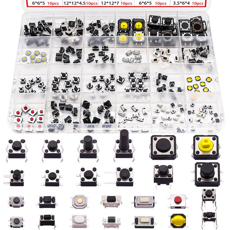 TWTADE Micro Momentary Tactile Push Button Switch 26 Values 4 pin/3 pin/2 pin Tact Switch Assortment Kit (260Pcs) - Image 1
