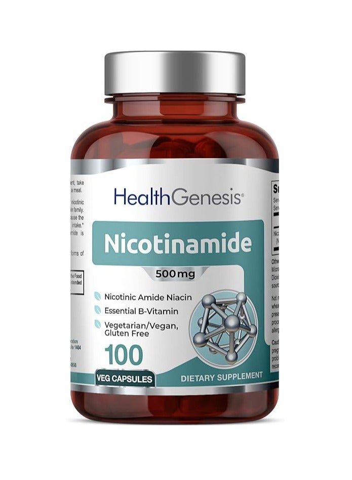 Health Genesis B-3 Nicotinamide Supports Skin Cell Health 500 mg 100 Veg caps