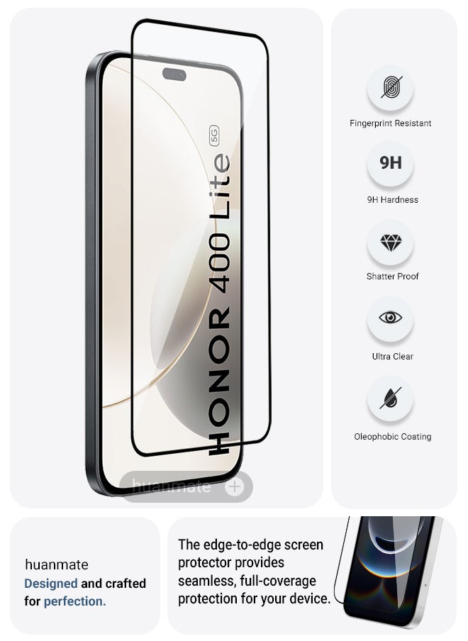 huanmate 2 Pieces Honor 400 Lite Screen Protector – Premium Edge to Edge Tempered Glass, High Transparency, Delicate Touch, Anti-Explosion, Smooth Arc Edges, Easy Installation  - Image 2
