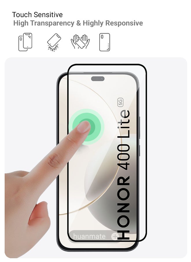 huanmate 2 Pieces Honor 400 Lite Screen Protector – Premium Edge to Edge Tempered Glass, High Transparency, Delicate Touch, Anti-Explosion, Smooth Arc Edges, Easy Installation  - Image 4