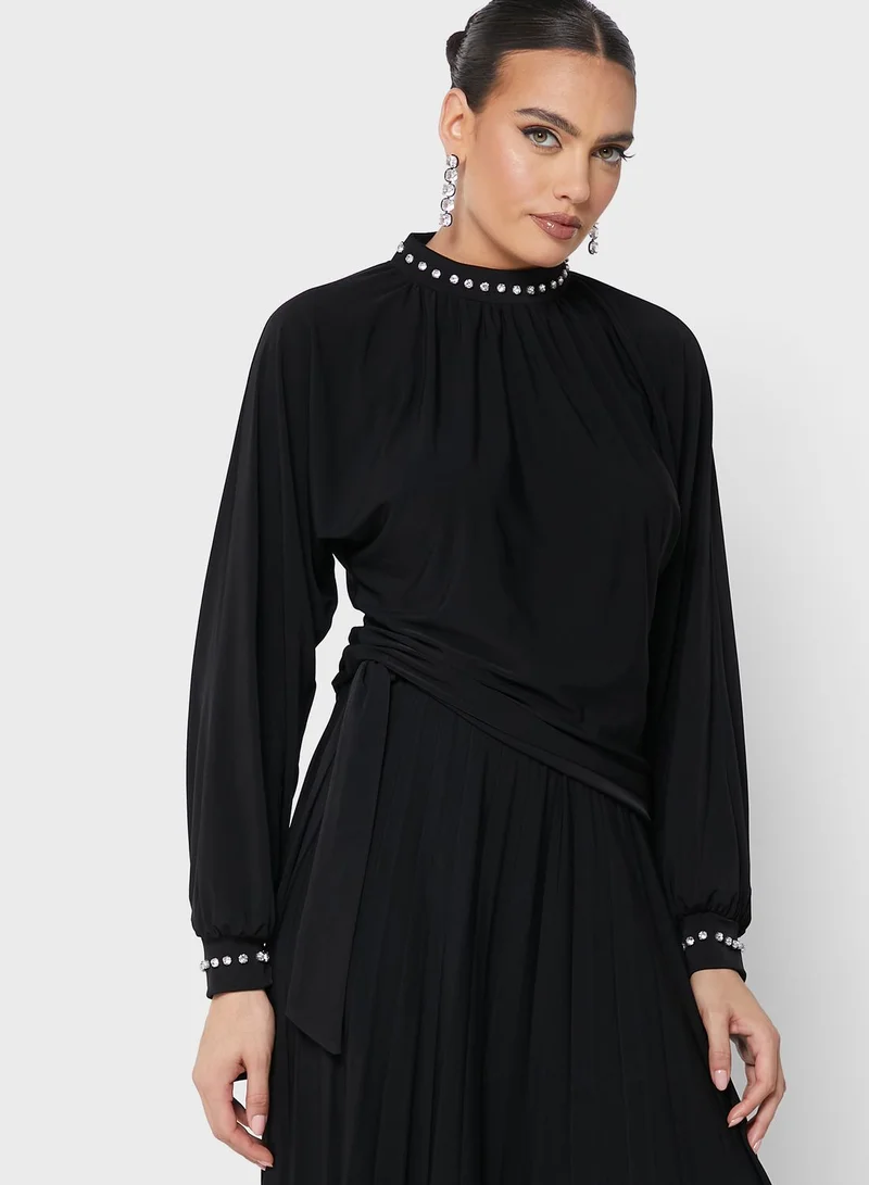 Khizana Embellished Trim Tops & Skirt Set