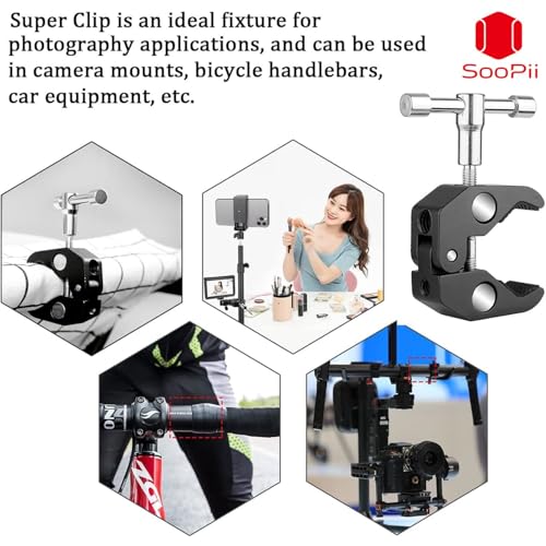 SOOPII Camera Clamp Mount Super Clamp with 1/4 and 3/8 Inch Thread Camera Arm Clip Photography Monitor Clip Mount for Camera LCD/DV Monitor Led Lights and Other Equipment (Opening Range:12mm-55mm) - Image 3