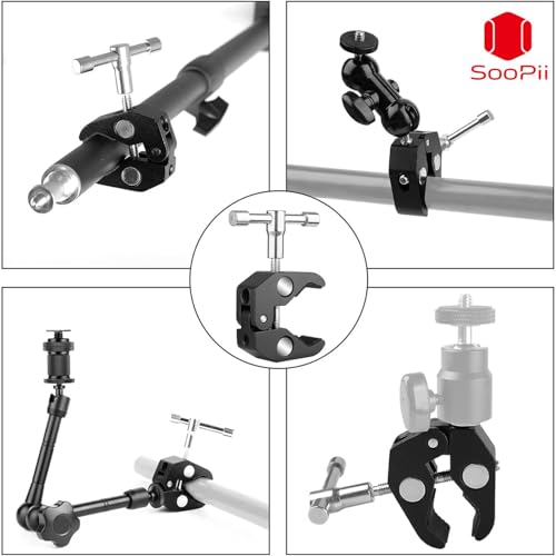 SOOPII Camera Clamp Mount Super Clamp with 1/4 and 3/8 Inch Thread Camera Arm Clip Photography Monitor Clip Mount for Camera LCD/DV Monitor Led Lights and Other Equipment (Opening Range:12mm-55mm) - Image 2