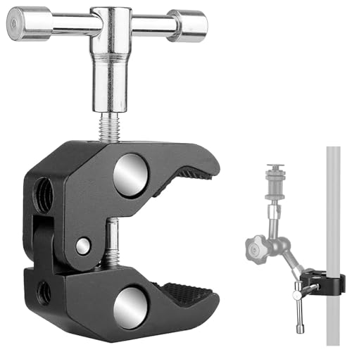 SOOPII Camera Clamp Mount Super Clamp with 1/4 and 3/8 Inch Thread Camera Arm Clip Photography Monitor Clip Mount for Camera LCD/DV Monitor Led Lights and Other Equipment (Opening Range:12mm-55mm) - Image 1