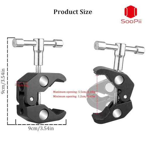 SOOPII Camera Clamp Mount Super Clamp with 1/4 and 3/8 Inch Thread Camera Arm Clip Photography Monitor Clip Mount for Camera LCD/DV Monitor Led Lights and Other Equipment (Opening Range:12mm-55mm) - Image 4