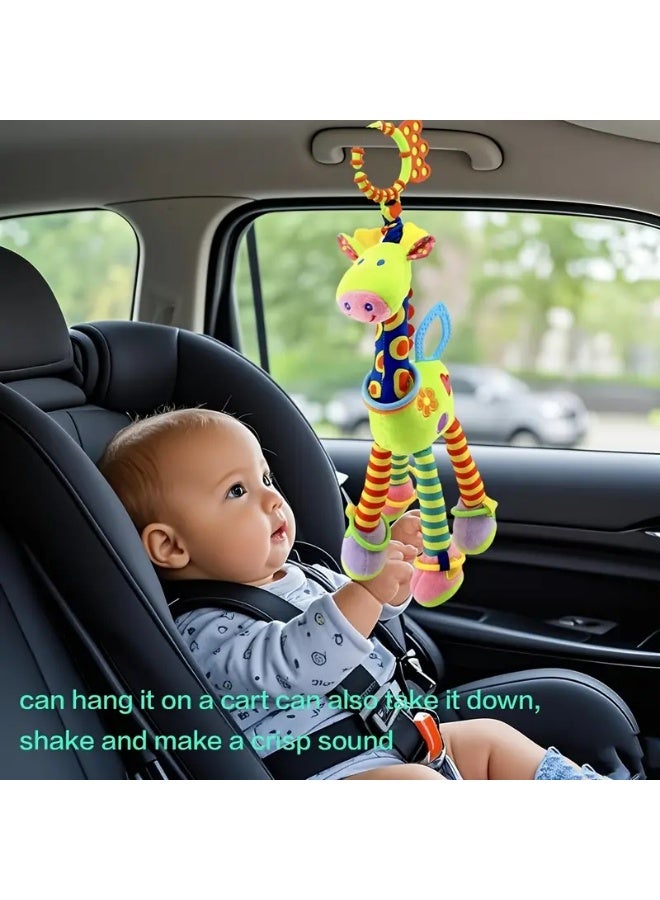 Green Deer Plush Baby Hanging Toy – Stroller & Crib Sensory Rattle with Mirror & BB Squeaker, Soft Infant Pendant for 0–1 Year, Ideal Newborn Gift - Image 3