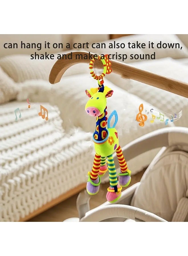 Green Deer Plush Baby Hanging Toy – Stroller & Crib Sensory Rattle with Mirror & BB Squeaker, Soft Infant Pendant for 0–1 Year, Ideal Newborn Gift - Image 2