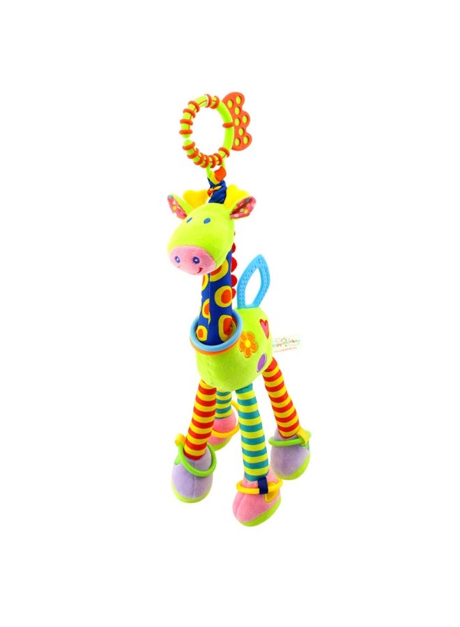 Green Deer Plush Baby Hanging Toy – Stroller & Crib Sensory Rattle with Mirror & BB Squeaker, Soft Infant Pendant for 0–1 Year, Ideal Newborn Gift - Image 1