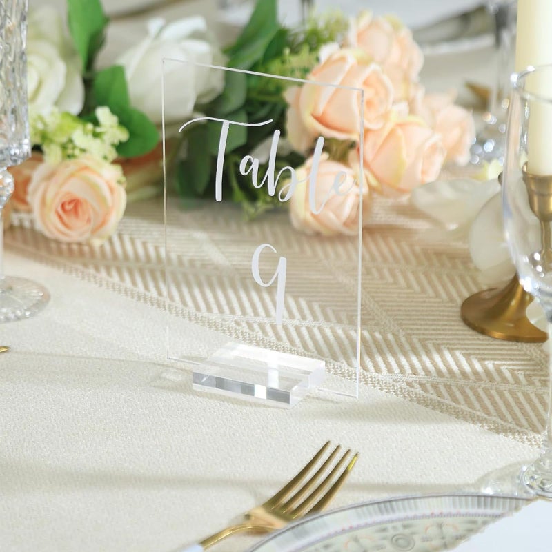 FVIEXE 20PCS Acrylic Wedding Table Numbers 1-20 with Stands, 4x6 inches Clear Table Numbers for Wedding Party Reception Sign Place Number Cards Printed Calligraphy Font for Event Banquet Anniversary - Image 4