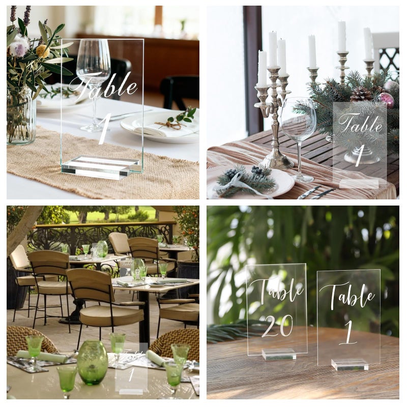 FVIEXE 20PCS Acrylic Wedding Table Numbers 1-20 with Stands, 4x6 inches Clear Table Numbers for Wedding Party Reception Sign Place Number Cards Printed Calligraphy Font for Event Banquet Anniversary - Image 5