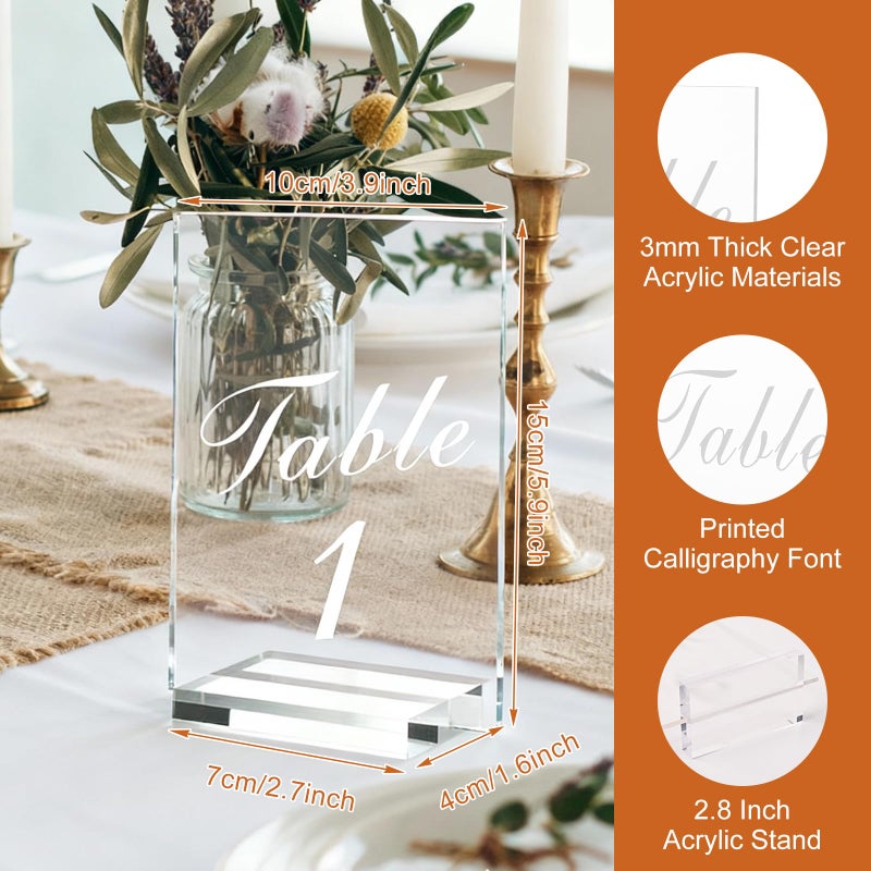 FVIEXE 20PCS Acrylic Wedding Table Numbers 1-20 with Stands, 4x6 inches Clear Table Numbers for Wedding Party Reception Sign Place Number Cards Printed Calligraphy Font for Event Banquet Anniversary - Image 2