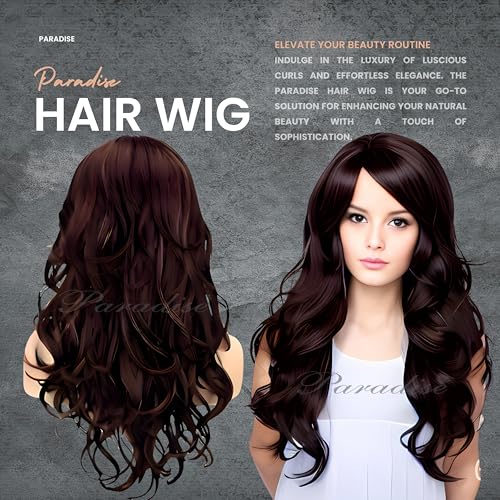 Paradise Hair Wig for Women Long Brown With Burgundy Highlights Wig for Women 28’’ Long Straight Brown Hair Wig Natural Cute Wigs for Daily Party Halloween (Includes 2 Wig Cap And 1 Carry Pouch) (Dark Brown) - Image 3