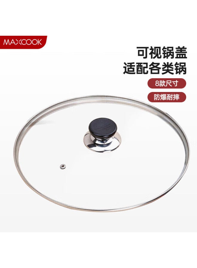 MAX COOK Meichun Glass Soup Pot Lid, 304 Stainless Steel Rim, Wok Lid, Frying Pan Lid, Hot Pot Lid, 28cm, Mcpj9630 - Image 1