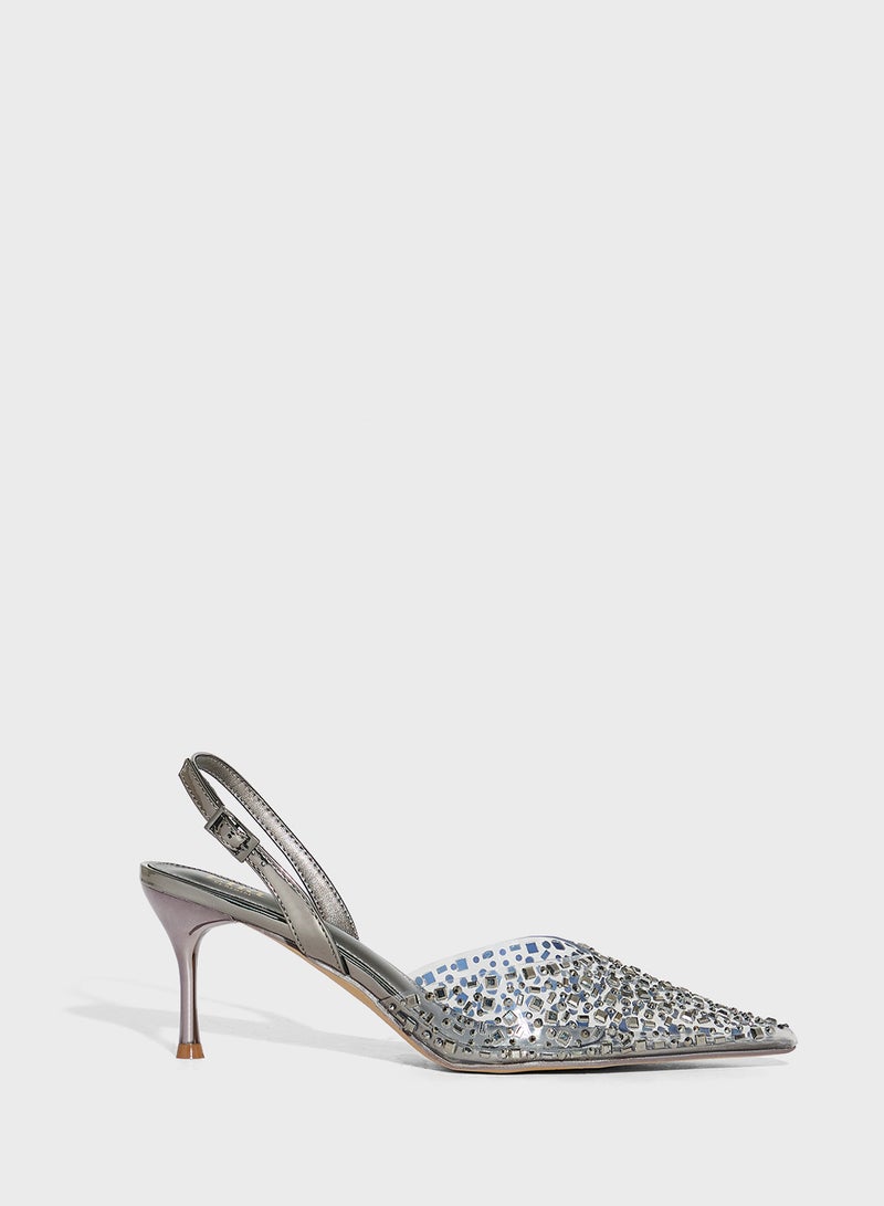 Ella Limited Edition Diamante Clear Pointy Sling Back Pump - Image 1