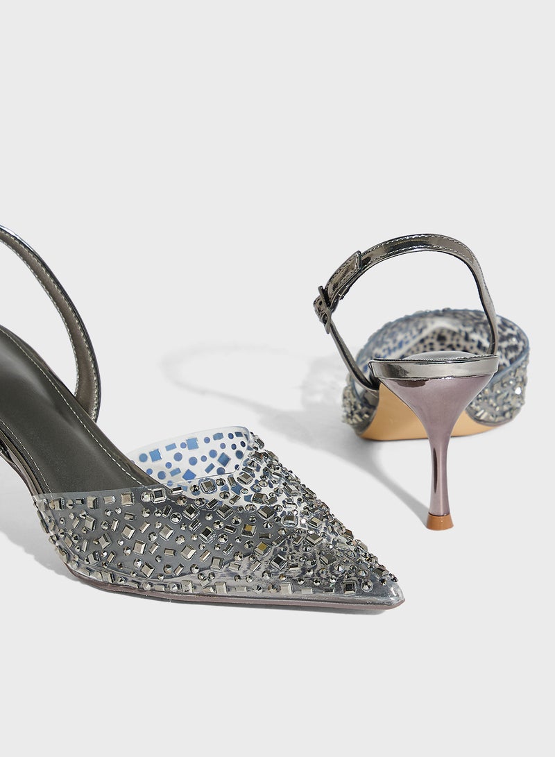 Ella Limited Edition Diamante Clear Pointy Sling Back Pump - Image 4